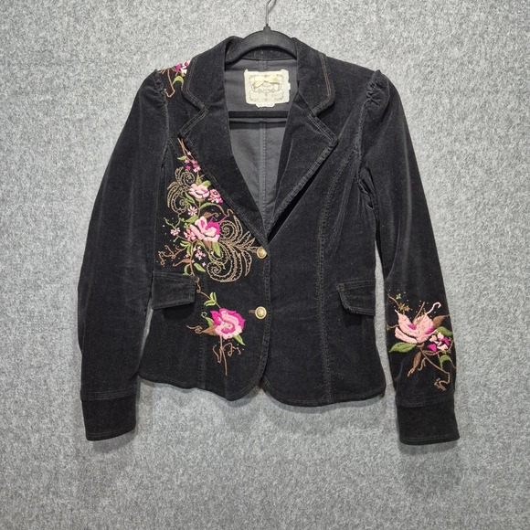Sugarlips Jackets & Blazers - Vtg Y2K Sugarlips Embroidered Beaded Corduroy Jacket S 100% Cotton Boho Glam